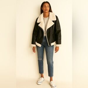 NWT Anthropology brand - Joie Faux Leather Jacket with Faux Fur Trim